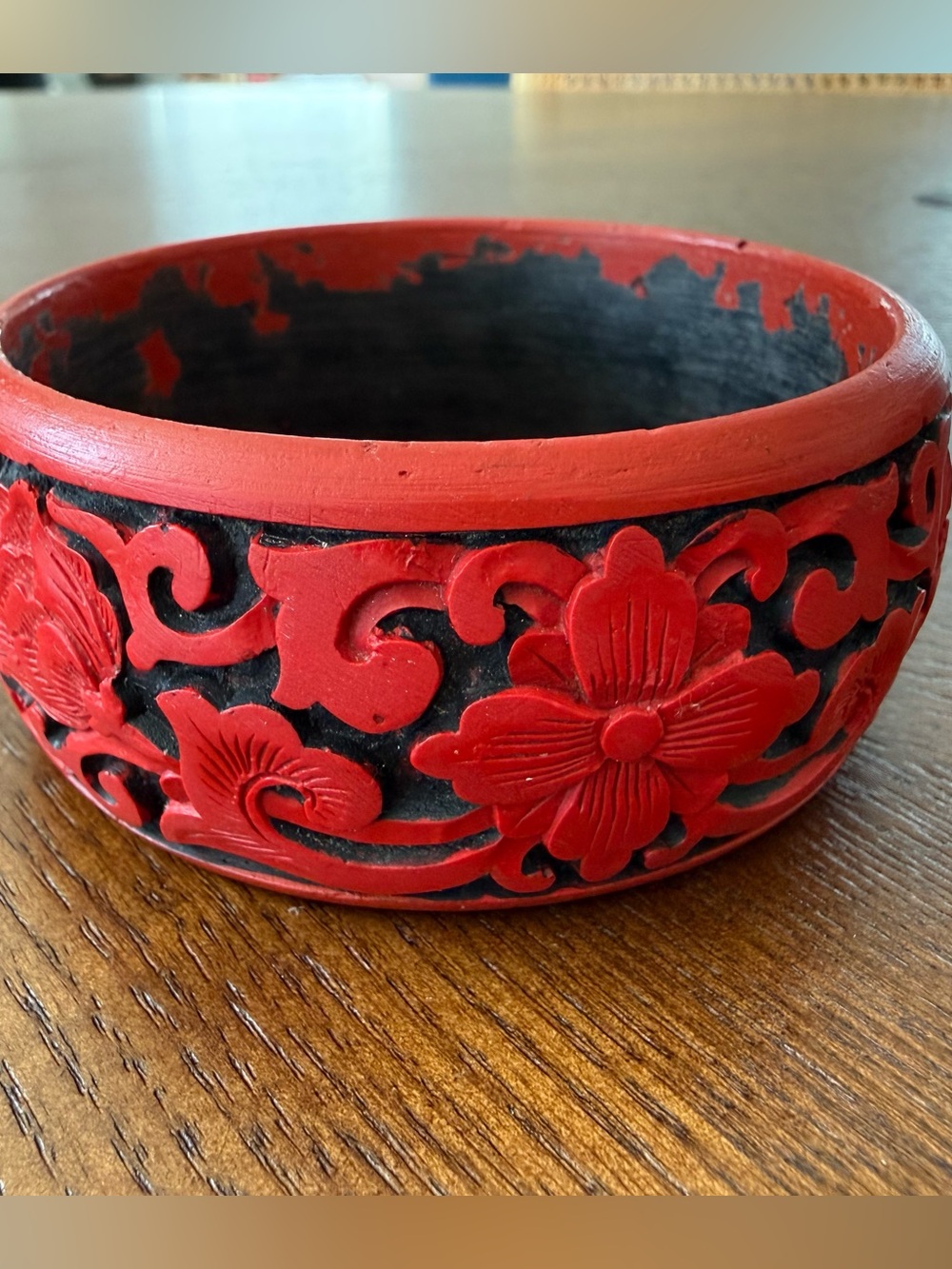 Red Carved Floral Bangle Bracelet - Women Accessories